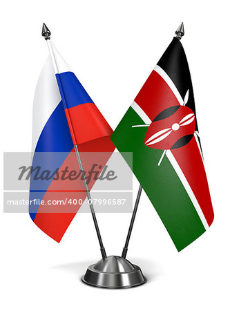 Russia and Kenya - Miniature Flags Isolated on White Background.