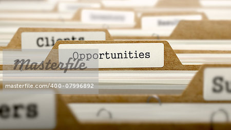 Opportunities Concept. Word on Folder Register of Card Index. Selective Focus.