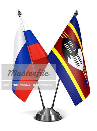 Russia and Swaziland - Miniature Flags Isolated on White Background. Russia and Swaziland - Miniature Flags Isolated on White Background.