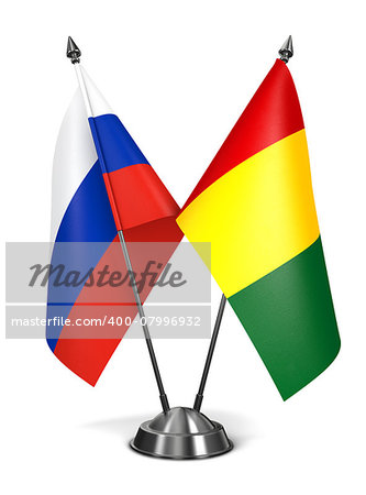 Russia and Guinea - Miniature Flags Isolated on White Background.