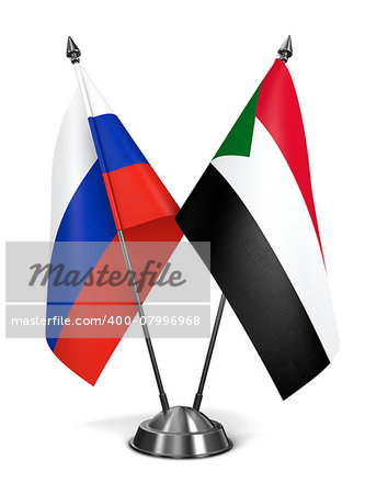 Russia and Sudan - Miniature Flags Isolated on White Background.