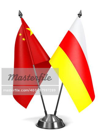China and South Ossetia - Miniature Flags Isolated on White Background.