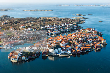 Aerial view of buildings at sea