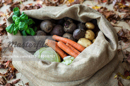 Root vegetables in sack