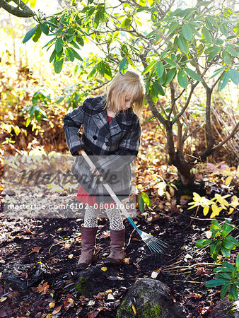 Girl raking leaves