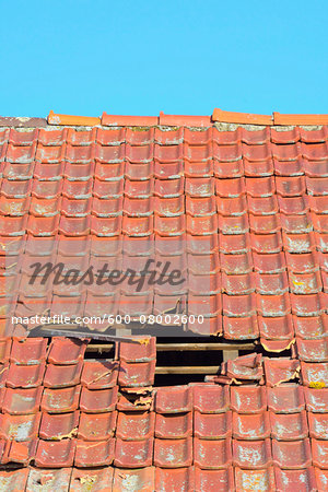 Close-up of broken roof of an Old Barn, Hesse, Germany Close-up of broken roof of an Old Barn, Hesse, Germany