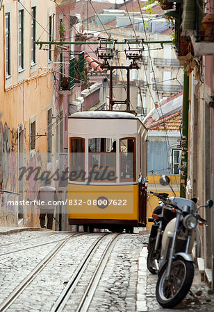 Portugal, old funicular railway; Lisbon, Elevador de Bica