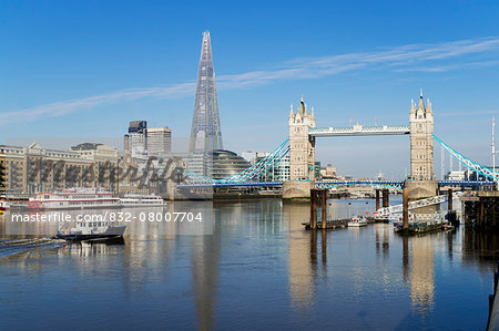 Shard and Tower Bridge; London, England