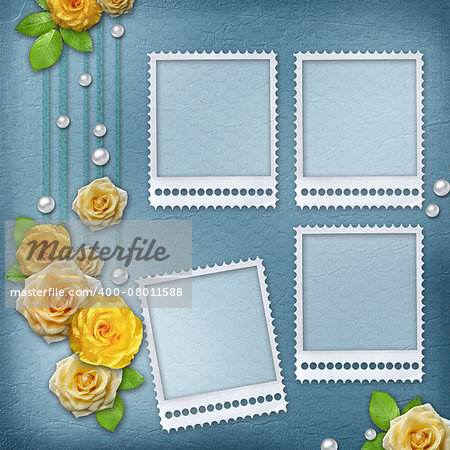 Vintage background for album or congratulation card with roses and pearls