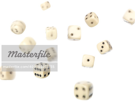 Rolled dices on white background