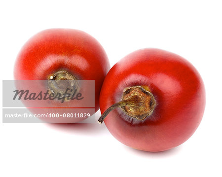 Two Full Body Exotic Tropical Fruits Tamarillo isolated on white background