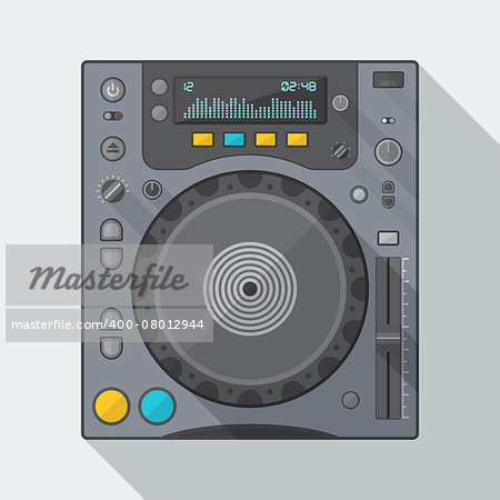 vector colored flat design dj cd turntable with shadows