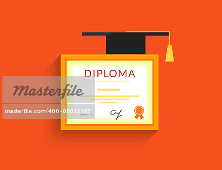Diploma icon with square academic cap isolated. Flat vector illustration