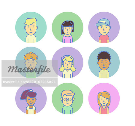Modern people avatars in round circles for social networks