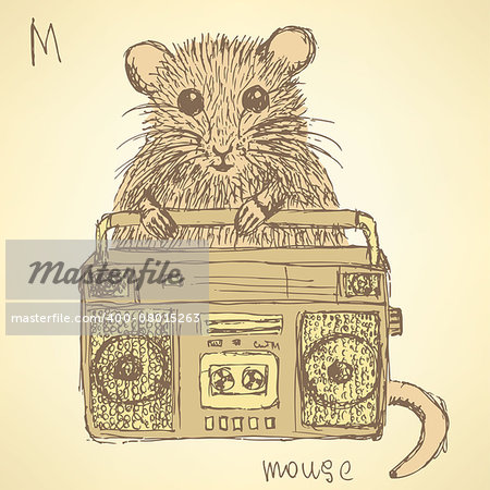 Sketch fancy mouse in vintage style, vector