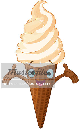 Illustration of ice cream cone with human face