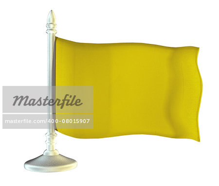 Yellow flag on metal shiny flagpole. 3D graphics