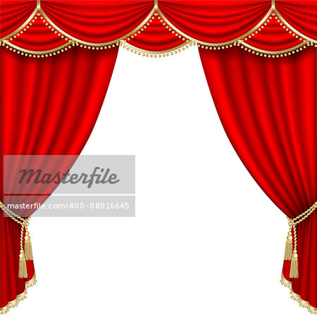 Theater stage  with red curtain. Clipping Mask. Mesh.