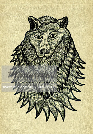Grunge sketch of an abstract wolf, hand drawn illustration.