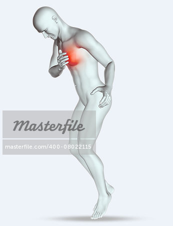3D render of a male figure clutching his chest in pain