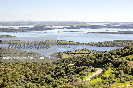 View from town of Monsaraz, on the right margin of the Guadiana River in Alentejo region, near Alqueiva dam and the border with Spain. Portugal