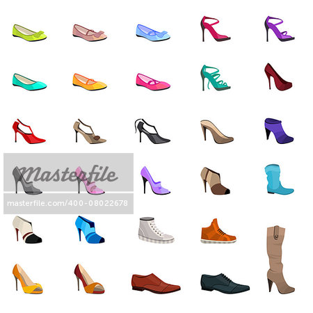 Women s fashion collection of shoes. Set with different shoes isolated on white.