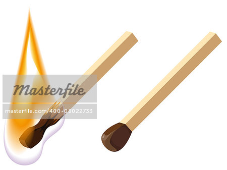 New and burning match. Isolated illustration in vector format