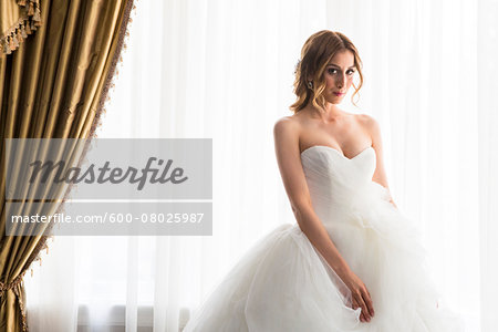 Portrait of Bride in Strapless Wedding Dress, Toronto, Ontario, Canada