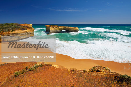 Eroded Limestone Rock in Ocean in Summer, London Arch, Port Campbell National Park, Great Ocean Road, Victoria, Australia