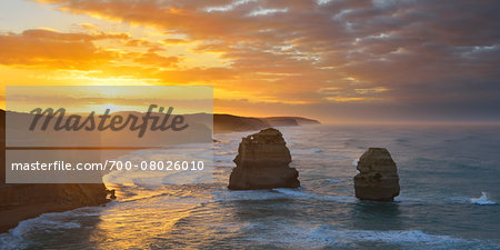 Limestone Stacks at Sunrise, The Twelve Apostles, Princetown, Great Ocean Road, Victoria, Australia