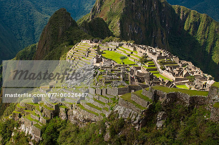 South America, Peru, Cuzco region, Urubamba Province, Unesco World heritage since 1983, Machu Picchu ("old mountain"), aerial view