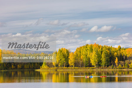 Kayakers Enjoying A Fall Day At The Chena Lakes Recreation Area, Fairbanks, Alaska, Usa