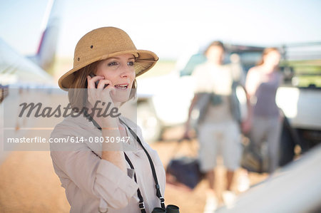 Tourist using phone, Wellington, Western Cape, South Africa