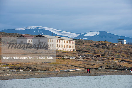 View over the old Russian coalmine in Colesbukta, Svalbard, Arctic, Norway, Scandinavia, Europe