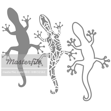 illustration  with  silhouettes of salamander on white background