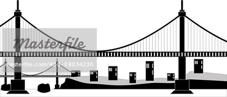 Ilustration of a suspension cable bridge, black silhouette