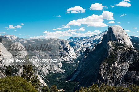 Panoramic view of the Half Dome at the Yosemite Valley.