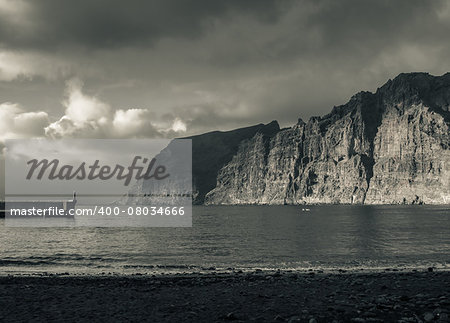 Cliffs of Los Gigantes at sunset, Los Gigantes is a resort town in the Santiago del Teide. Canary Island, Tenerife. Spain