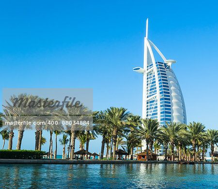 DUBAI, UAE - December, 10, 2013: A general view of the world's first seven stars luxury hotel Burj Al Arab "Tower of the Arabs", also known as "Arab Sail"