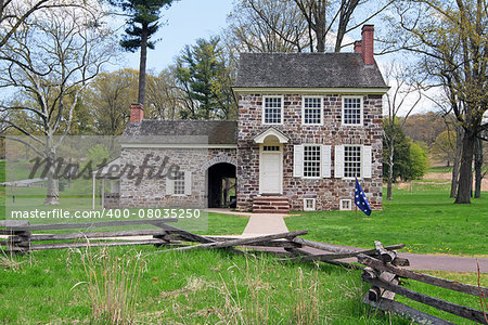 This house at the Valley Forge National Historical Park was George Washington's winter headquarters.Here the General coordinated the daily operations of the of the entire Continental Army.