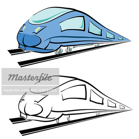 colorful illustration  with modern train silhouette on white background