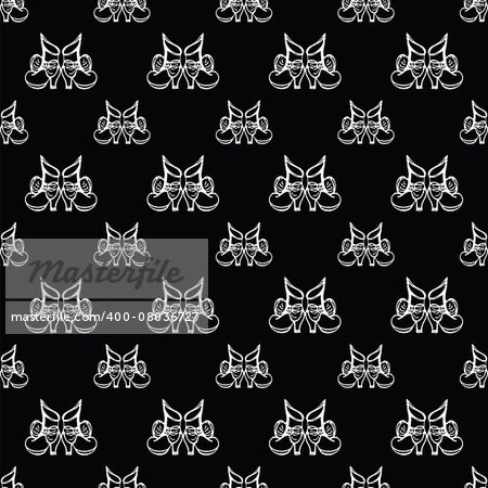 black seamless pattern with white boots or shoes with bow