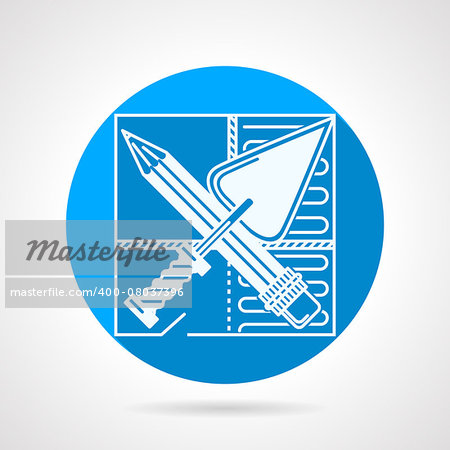 Single blue flat vector icon for underfloor heating installing service on gray background with long shadow.