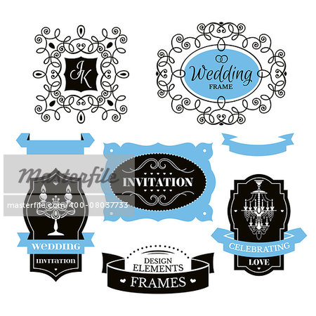 Set of wedding frames and labels vector illustration