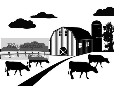 Farm landscape on white background, vector illustration