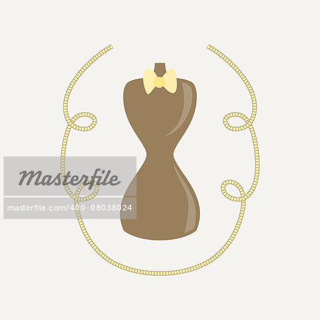 Tailoring emblem with mannequin or dummy and yellow tailor meter ribbon. Fashion and tailoring logo design