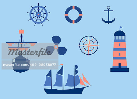 Vector Nautical Elements Flat Design, Eps 8 Vector