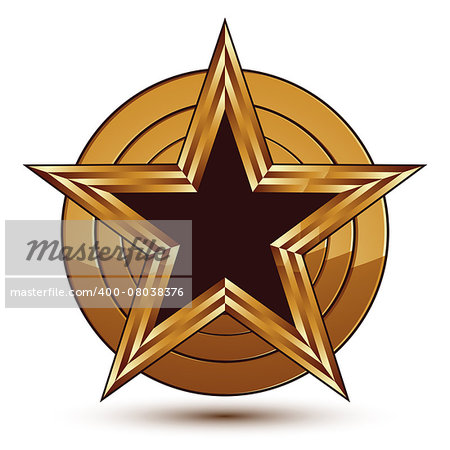 Glamorous vector template with pentagonal black star symbol with golden outline placed on a rounded surface. Conceptual heraldic icon, clear eps8 vector.