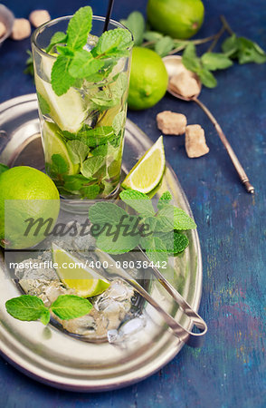 Mojito cocktails with lime and mint