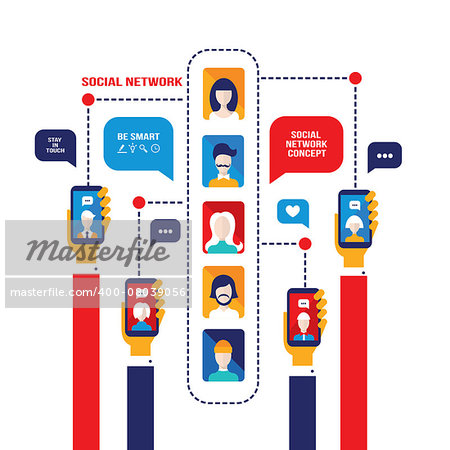 Social network concept Smart phone mobile and user icons Vector illustration